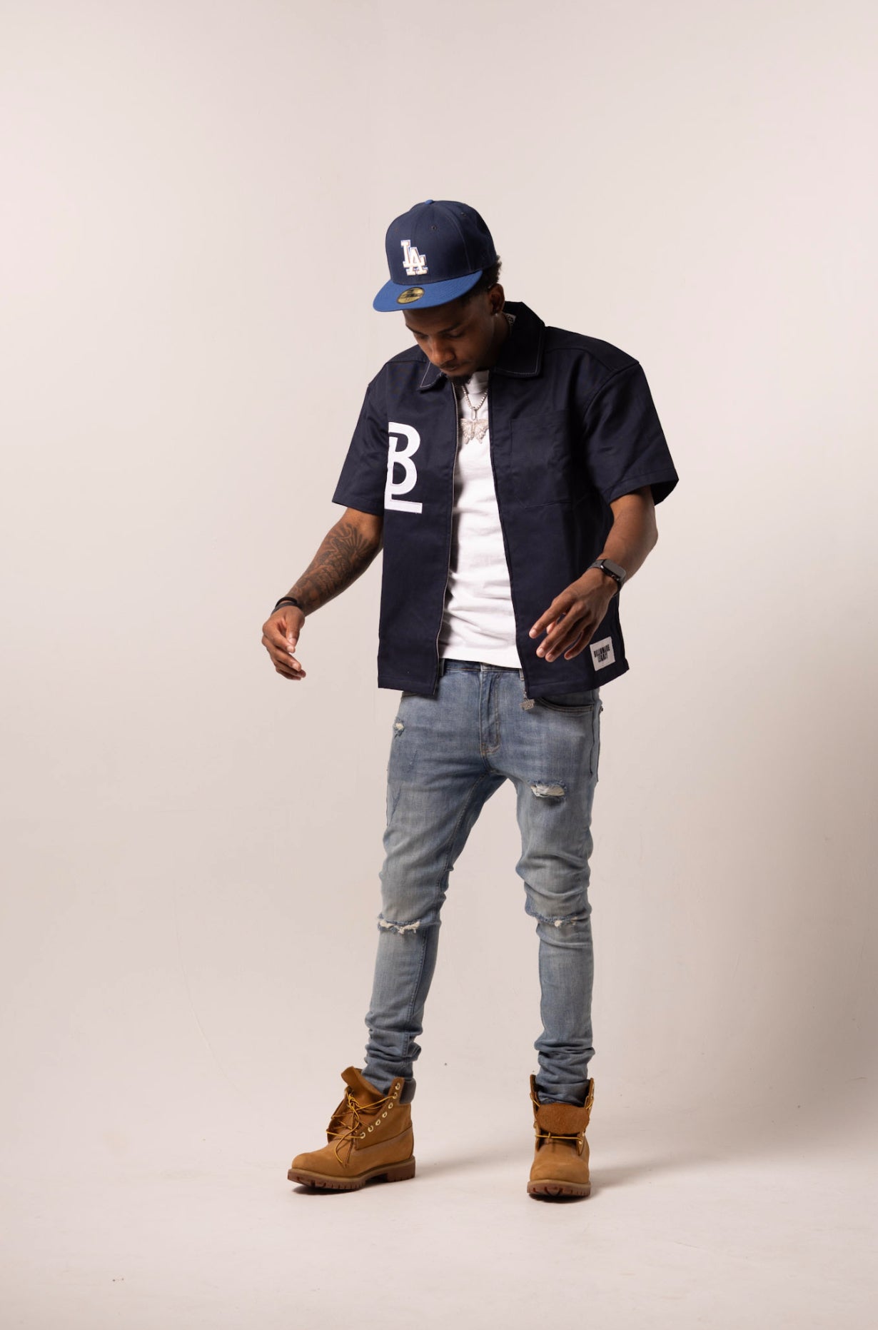 SS25 Navy & White Worker Tee